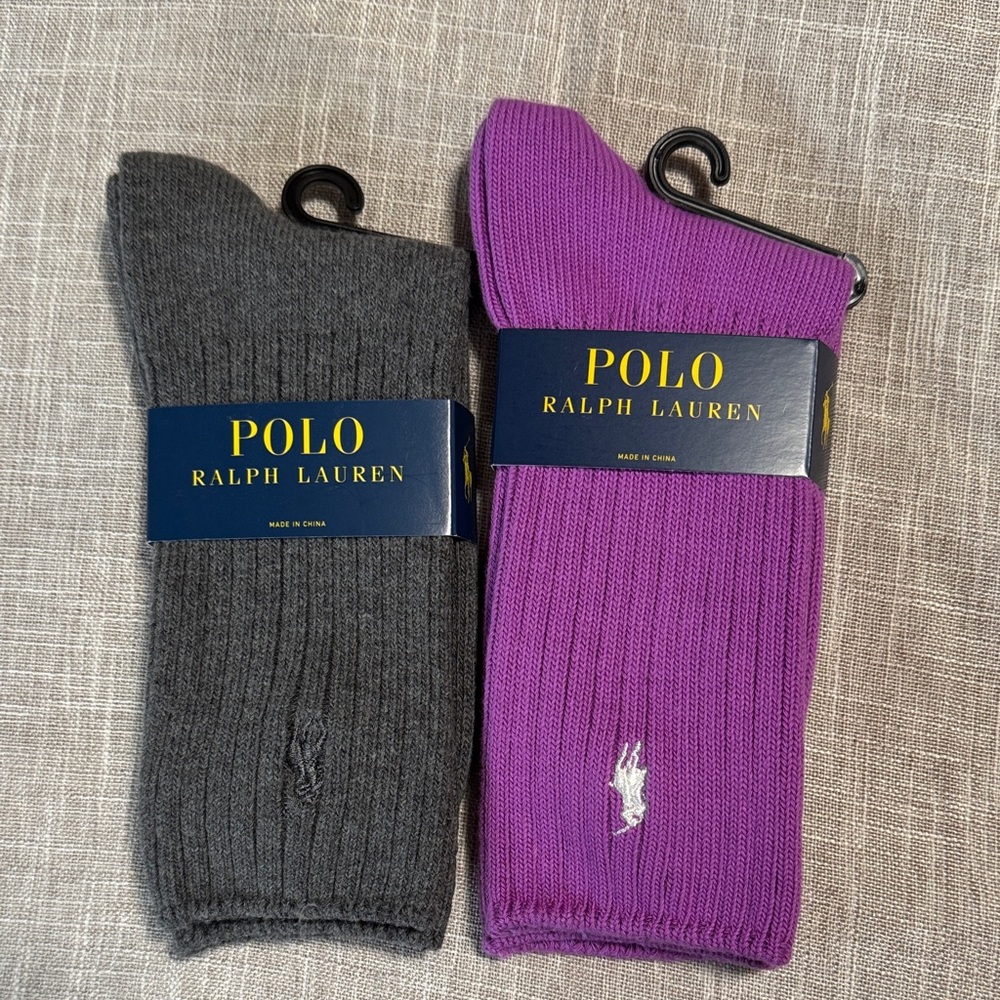 Polo by Ralph Lauren Women's Charcoal and Purple Socks 2 Pair Cotton 9-11 NWT